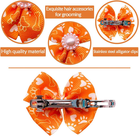 PET SHOW Bowknot Dog Hair Bows with French Barrette Clips - Pack of 10 Grooming Accessories for Yorkie, Teddy, Puppies