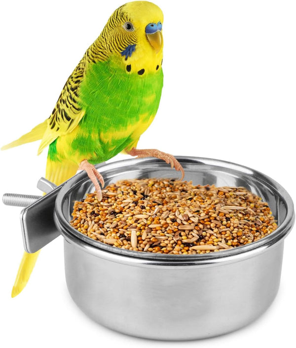 Hypeety Pet Bird Food Feeding and Drinking Cup - Stainless Steel Hanging Bowl for Parrot