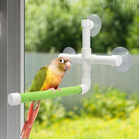Bird Portable Suction Cup Shower Perch, Window Wall Standing Platform for Parrot Parakeet Conure Cockatiel (Random