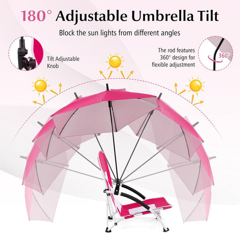 330lbs Backpack Goplus Beach Chair with Umbrella, Folding Chairs for Adults with Adjustable Parasol, Comfy Armrest