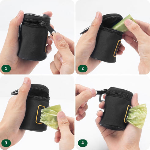 1680D Dog Poop Bag Holder for Leash - Doggy Poop Waste Bag Dispenser Zipper Pouch with Carabiner Clip, Nylon Oxford