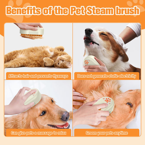 Dog Steam Brush, 3 in 1 Cat Steam Brush, Silicone Massage Grooming Tool for Shedding, Rechargeable Defur Comb