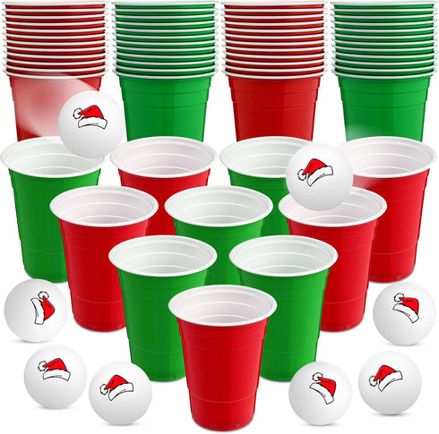 Soulchen 50 Pcs Christmas Game Supplies Set 40 Classic Reusable Plastic Cups