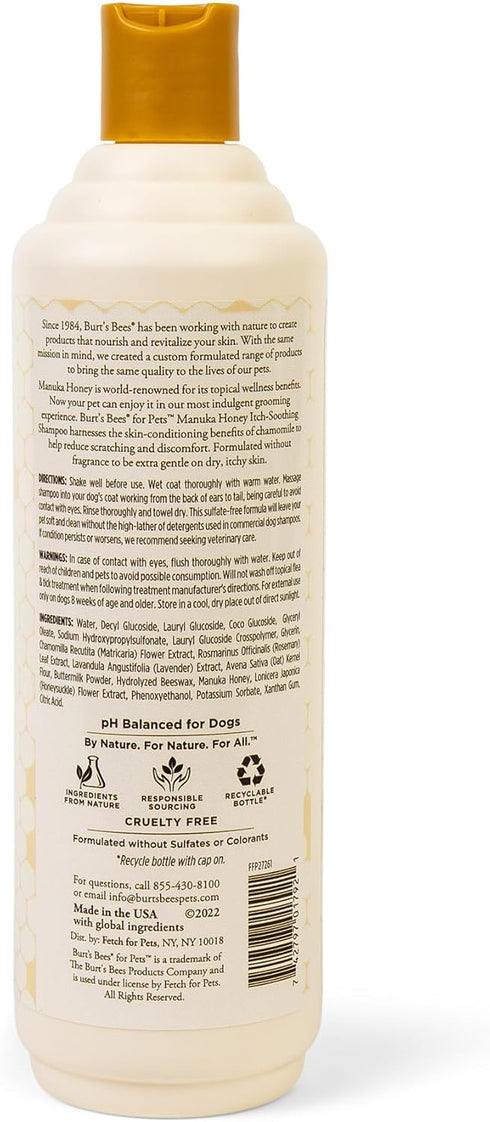 16 Oz Burts Bees for Pets Itch Shampoo with Manuka Honey and Chamomile for Dogs, Itch Relief for Dogs - Naturally