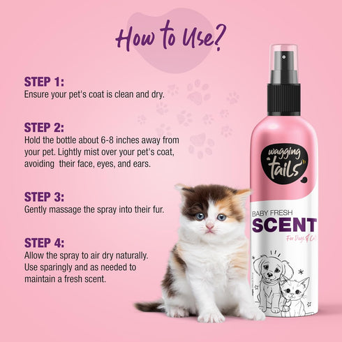 200ml (6.76 oz) Wagging Tails Baby Fresh Pet Scent | Natural Aloe Vera & Elemi Gum Oil | Long-Lasting Deodorizing Spray