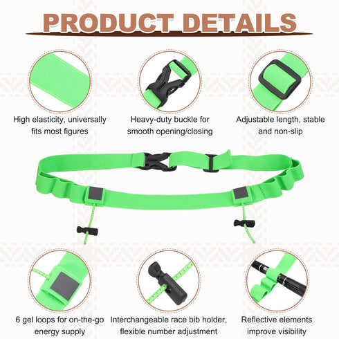 6 1Pcs, Bib Belt, Race Belt Triathlon Running Number Holder Elastic Comfortable with Gel Loops, Sport Race Bib Holder