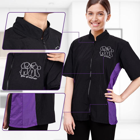 Noverlife Pet Grooming Workwear - M Size Anti-Static Lightweight Hair Repellent Shirt for Grooming