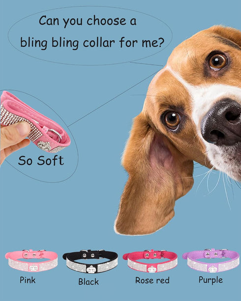 Bling Dog Collar for Small Medium Large Dogs, Crown Rhinestone Dog Collars for Girl and boy Dog, Diamond Puppy Collars, Adjustable Leather Suede SOFE Cat Collar (M(13"-15.4"/33CM-39CM), Pink)