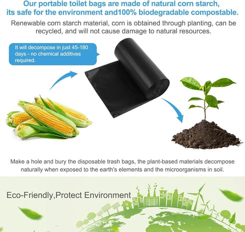 25 5 Portable Camping Toilet Bags, Biodegradable Compostable Thickened for Gallon Bucket Toilet