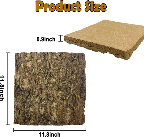 Tfwadmx 2Pcs Terrarium Cork Bark Background, 11.8"x11.8" Thickened Reptile Tank Tree Backdrop Wall Decor for Lizard,