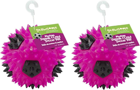 Gnawsome 3.5” Squeak & Light Soccer Ball Dog Toy, Medium Size, Cleans Teeth and Promotes Dental Health