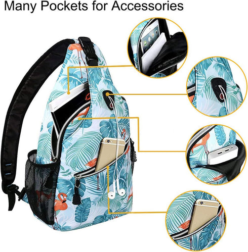 MOSISO Sling Backpack, Flamingo Travel Hiking Daypack, Rope Crossbody Shoulder Bag