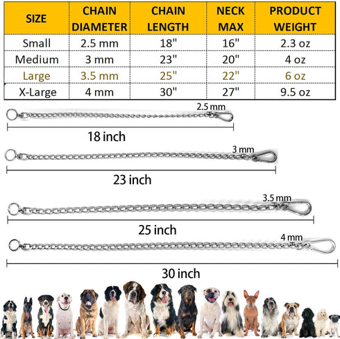 Dog Chain Collars 304 Stainless Steel, Anti Winding Chew Proof Necklace for Small to Large Dogs Training
