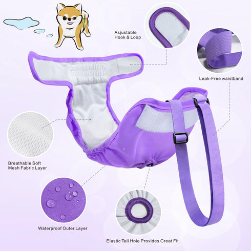Idepet 3 Pack Female Dog Diapers with Suspender Washable Reusable Doggie Diapers for Small Medium Female Dog in Heat