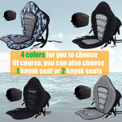 Universal Deluxe Kayak Seat Cushion with Storage Bag, 4 Adjustable Straps for Boat, SUP, Canoe, Rafting, Fishing