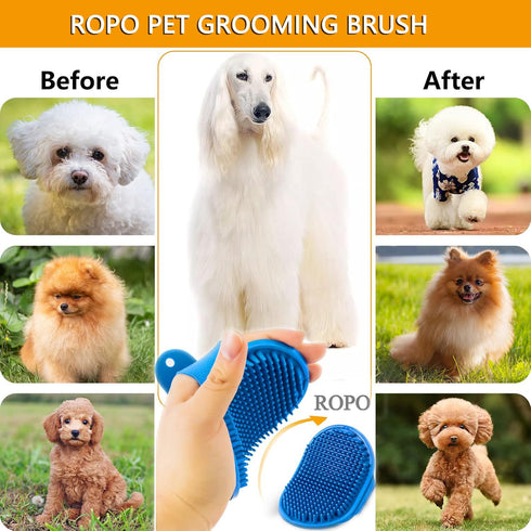 ROPO Dog Grooming Brush, 2pcs Pet Shampoo Bath Brush with Adjustable Ring Handle for Long Short Haired Dogs and Cats