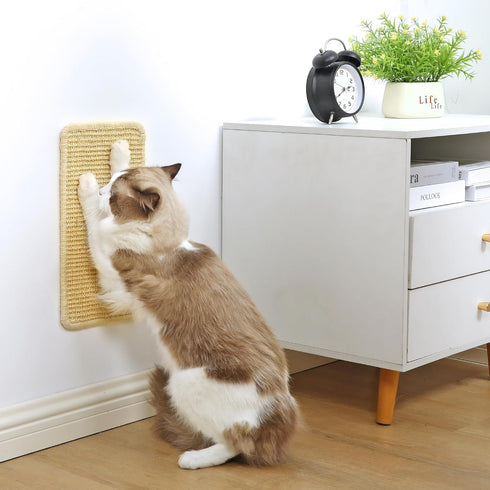 Cat Scratcher Mat Wall Mounted - 14 X 8 Inch Natural Sisal Scratch Pad, Vertical Board with Velcro Tapes