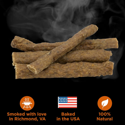Premium Hickory Smoked Real Beef Dog Treats - 20 pack Bully Snap Stick, 100% Natural, Rawhide-Free, High Protein