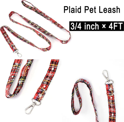Dog Christmas Sweater, Medium Size, Red Plaid Winter Dress with Leash Set for Puppy