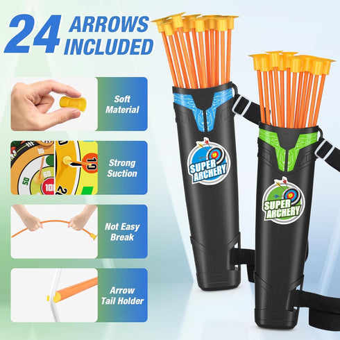 2 Pack 29" Set 24 3 4 5 6 7 8 9 10 11 12 HYES Kids Bow and Arrow with Large Dart Board, LED Light Up Archery