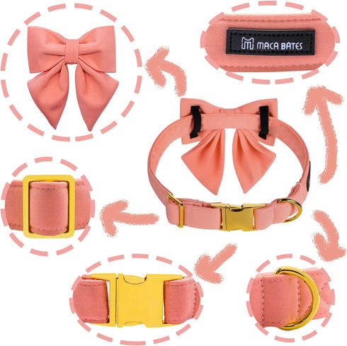 Maca Bates Dog Collar with Bow Bowtie for Dogs Solid Colors Sailor Bow Tie Adjustable Breakaway Girly Pink Collars Birthday Gift for Small Medium Large XL Girl Female Boy Male Puppy Pet