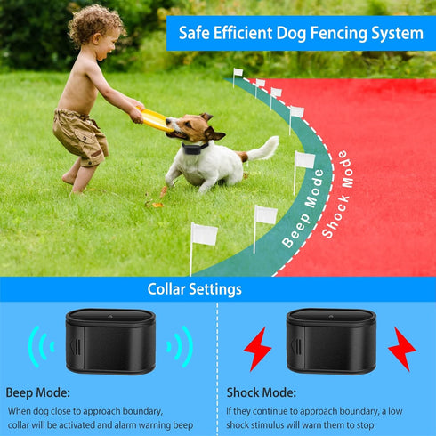 Electric Dog Fence System, Covers up to 1.2 Acre, 2 Adjustable Waterproof Collars with 984 Feet Wire for All Dog Sizes