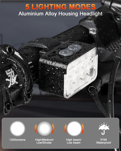 1200 Set ONVIAN Smart Bike Tail Light Alarm and Rechargeable Lumen Bike Headlight for Night Riding, Antitheft Bike Horn