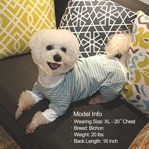 KYEESE Dog Pajamas Stretchable 4 Legs Striped Jumpsuit, Lightweight Onesie, Cozy Outfit for Dogs, Green Striped, Medium