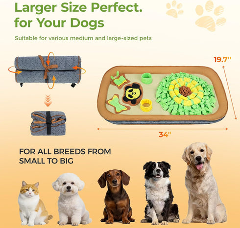 2IN1 28.3''x28.3'' Dog Bed Mat&Snuffle Mat for Dogs Large Breed, Interactive Puzzle Dog Food Mat, Easy to Clean