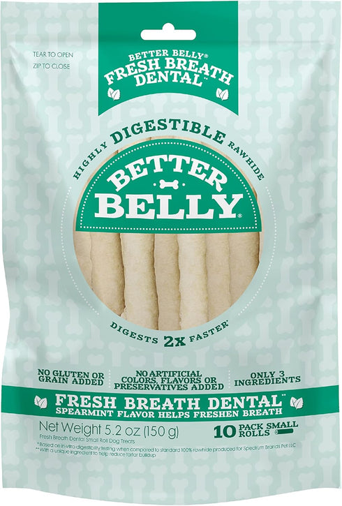 Better Belly Fresh Breath Dental Chews, Small Rolls, Dog Treats, 10-Count