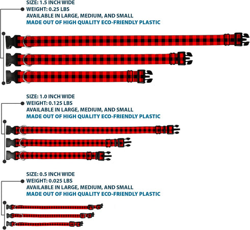 Buckle-Down Plastic Clip Collar - Buffalo Plaid Black/Red - 1" Wide, Fits 15-26" Neck - Large