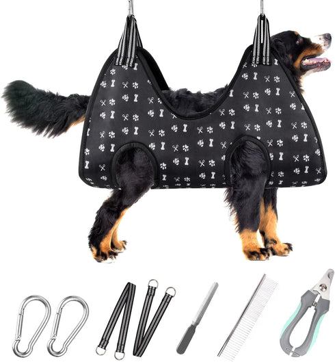 Pet Dog Grooming Hammock Harness for Nail Trimming (XXL 120lb), Dog Sling for Clipping Nails with Clippers & Comb