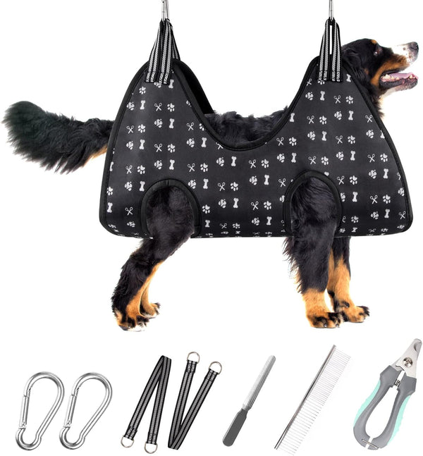 Pet Dog Grooming Hammock Harness for Nail Trimming (XXL 120lb), Dog Sling for Clipping Nails with Clippers & Comb