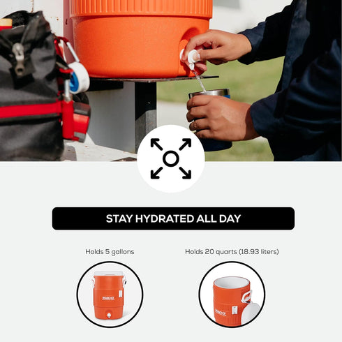 5 Igloo Gallon Portable Sports Cooler Water Beverage Dispenser with Flat Seat Lid, Insulated Beverage Dispenser