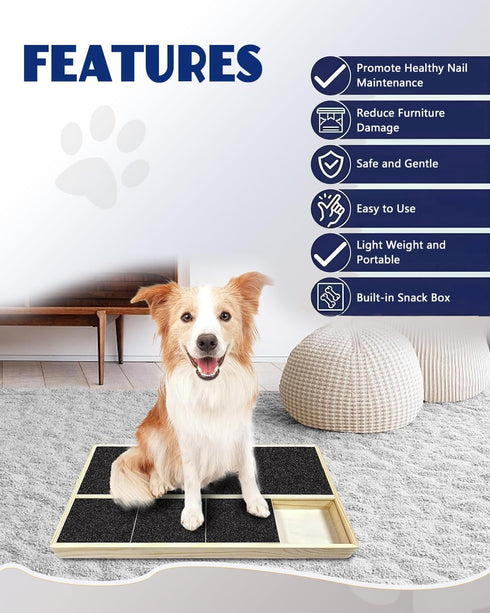 Dog Nail Scratch Pad with Treat Box & Pet Nail Clipper, Interactive Training Tool for Filing Dog Nails, Best for Small