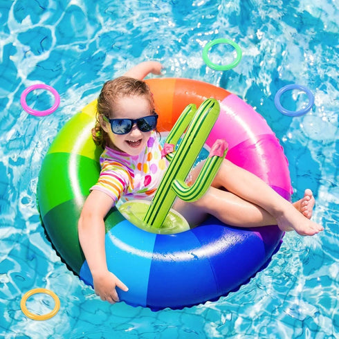 UNIME Inflatable Cactus Ring Toss Game Set, Target Toss with 4 Color Inflatable Rings for Pool Party Supplies