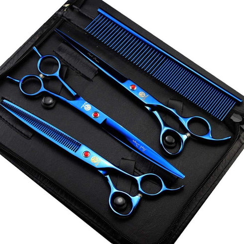 Purple Dragon 8.0 inch Dog Hair Cutting Scissors, Curved and Thinning Grooming Tool Kit