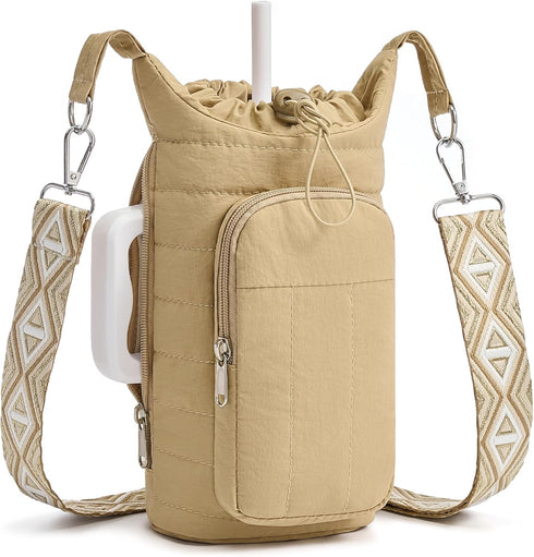 WOOMADA Water Bottle Holder Bag with Strap, 40/32 oz Crossbody Bag Gym Accessories,