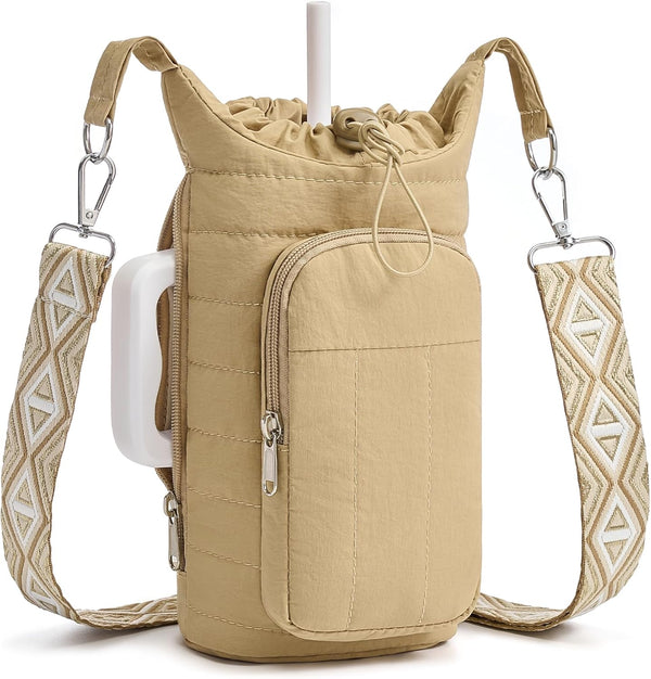 WOOMADA Water Bottle Holder Bag with Strap, 40/32 oz Crossbody Bag Gym Accessories,