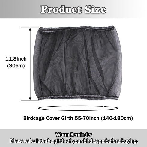 Bird Cage Seed Catcher, Bird Cage Net Cover Adjustable Bird Cage Netting Seed Catcher for Bird Cages Seed Catcher Guard Net Cover Bird Cage Skirt for Parrot Parakeet Macaw Round Square Cages - Black by PUSNMI