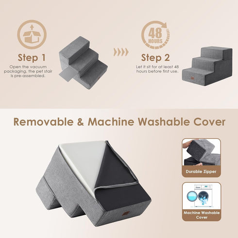 EHEYCIGA Dog Stairs for Small Dogs, 3-Step Extra Wide Indoor Ramp for Couch and Chair, Non-Slip