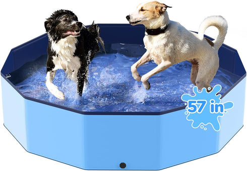 57'' Foldable Dog Pet Bath Pool, Heavy Duty Non-Slip Kiddie Pool, Plastic