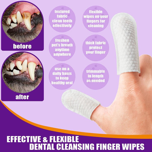 Teeth Cleaning Finger Wipes for Dogs & Cats, Soft Disposable Pet Dental Care Wipes, Gentle Cleaning (100 wipes)