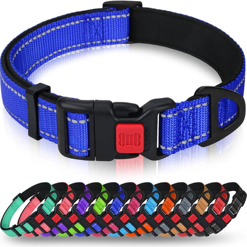 Taglory Adjustable Reflective Dog Collar with Safety Locking Buckle, Nylon Pet Collars for Large Dogs, Navy Blue, L
