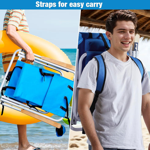 w/4 Outvita Folding Beach Chair Adjustable Headrest Flexible Tilt Angle, Cup Holder Portable High Strength Cleanable