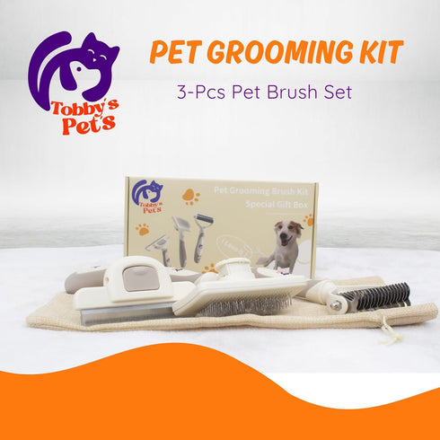 Tobby's Pet's 3-Piece Set Tobbys Pets Pet Grooming Kit Dog & Cat Brush with Dematting Tool, Deshedding Brush
