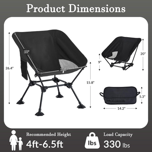 Backpack Ultralight Camping Chair,Compact Folding Chair with Anti-Sinking Large Feet and Storage Bag,Lightweight Chair