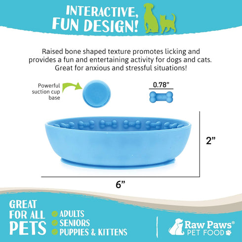 Raw Paws Licking Mat Bowl, Bathing & Grooming Distraction Mat for Dogs, Fun Alternative Slow Feeder Bowl