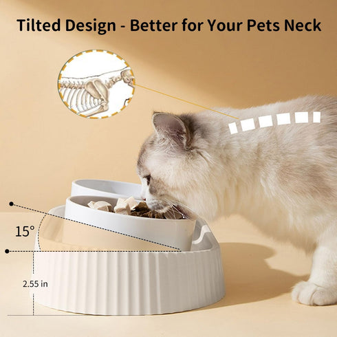 Ceramic Elevated Cat Bowls 15° Tilted Raised Cat Food Bowls for Indoor Cat Anti Vomiting Cat Food and Water Bowl Set Dog Bowls for Small Dog Whisker Fatigue Pet's Dishes (White)