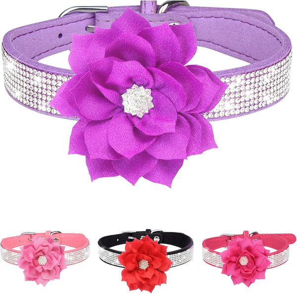 Rhinestone Dog Collar for Small Medium Dogs, Purple XS Collar for Girl Female Dogs Flower Puppy Necklace (Purple, XS)